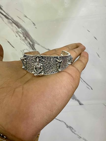 Sacred Hanuman Oxidized Silver Cuff Bracelet | Hindu Devotional Jewelry