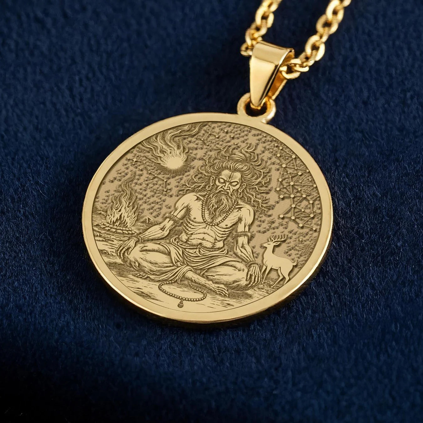 Vishvamitra Hindu Sage Coin Pendant | 14K Solid Gold - Spiritual Protection Sacred Symbol
