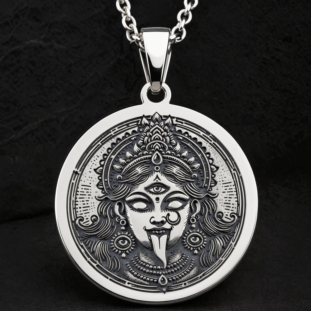 Shiva God Coin Pendant Necklace | Silver & Plated Options - Spiritual Protection Hindu Mythology