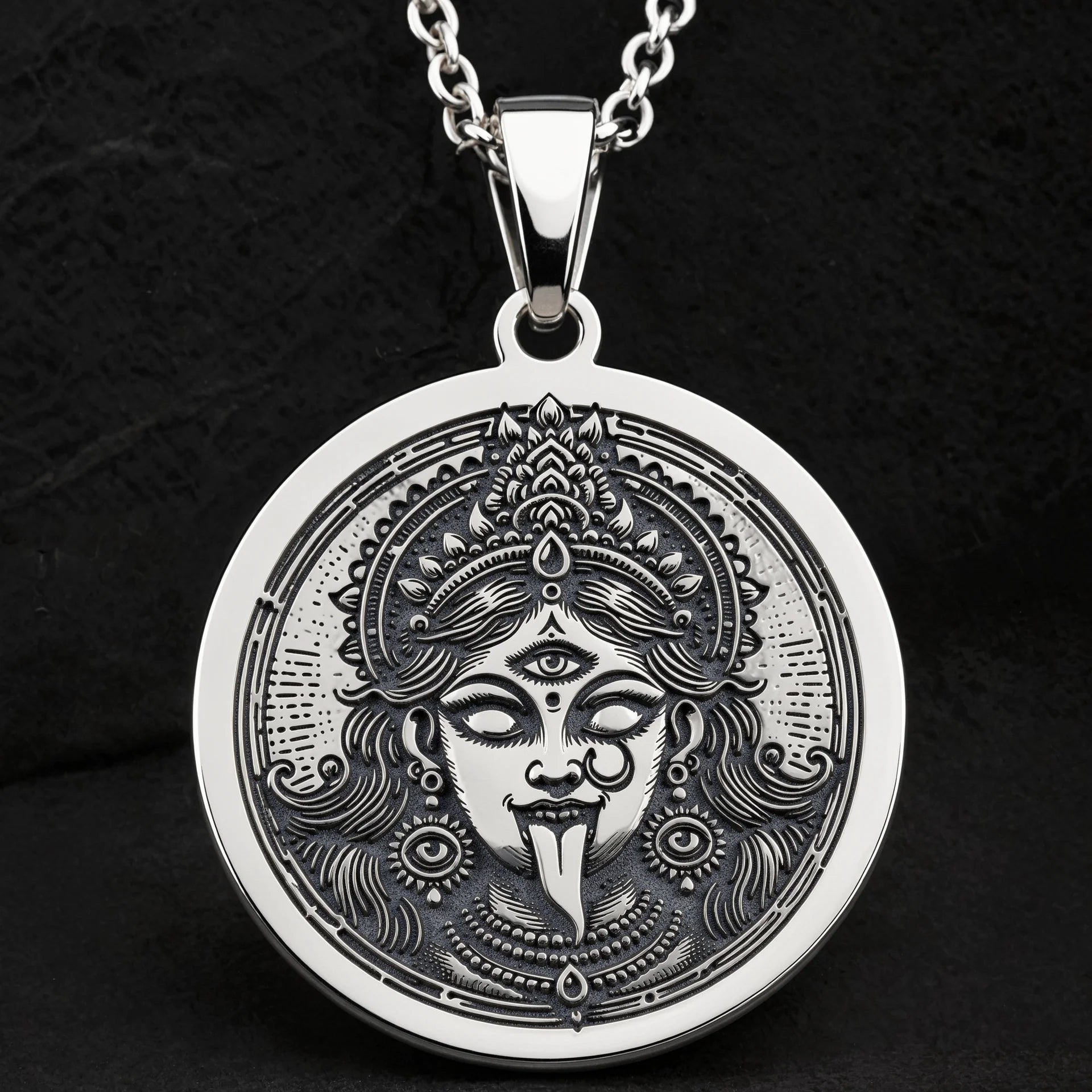 Kali Ma Skull Garland Tantra Pendant | Silver & Plated Options - Spiritual Protection Hindu Mytholog