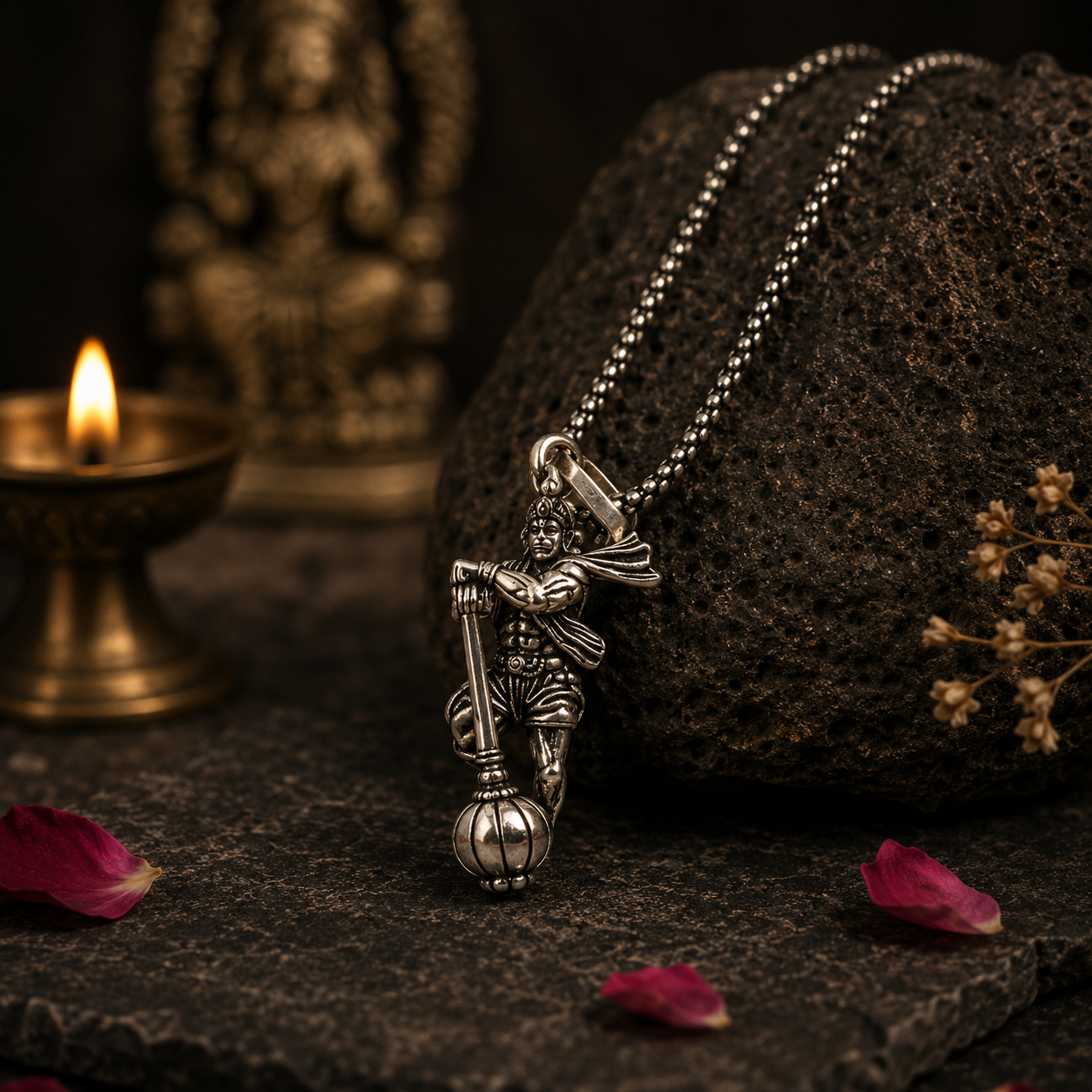 Lord Hanuman Gada Pendant with Chain | Hindu Spiritual Necklace for Men