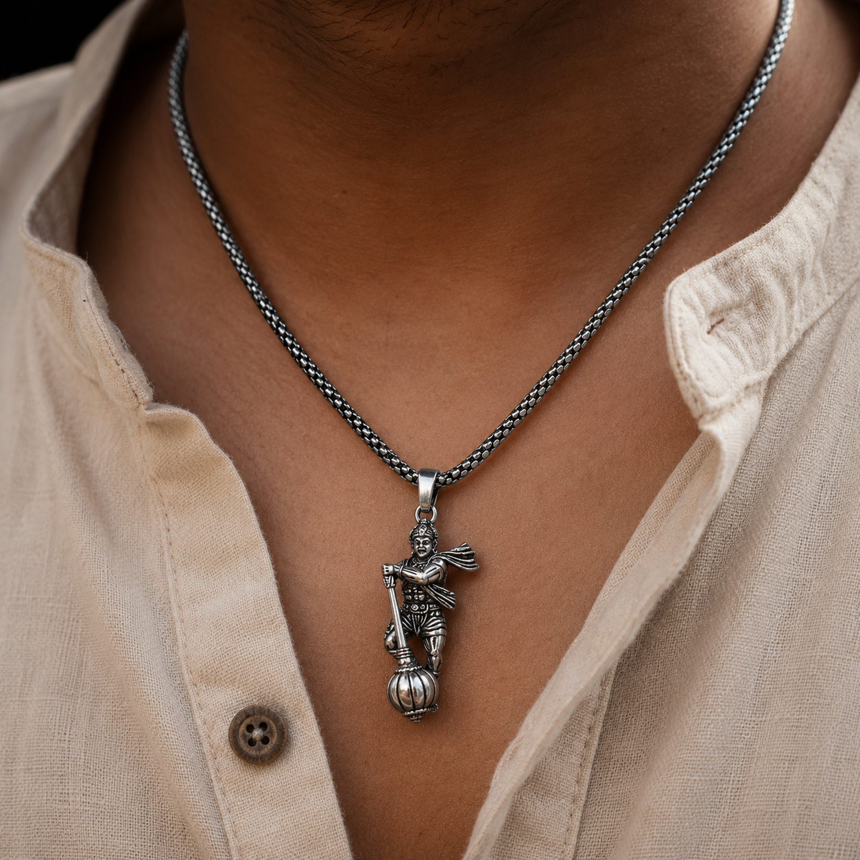 Lord Hanuman Gada Pendant with Chain | Hindu Spiritual Necklace for Men